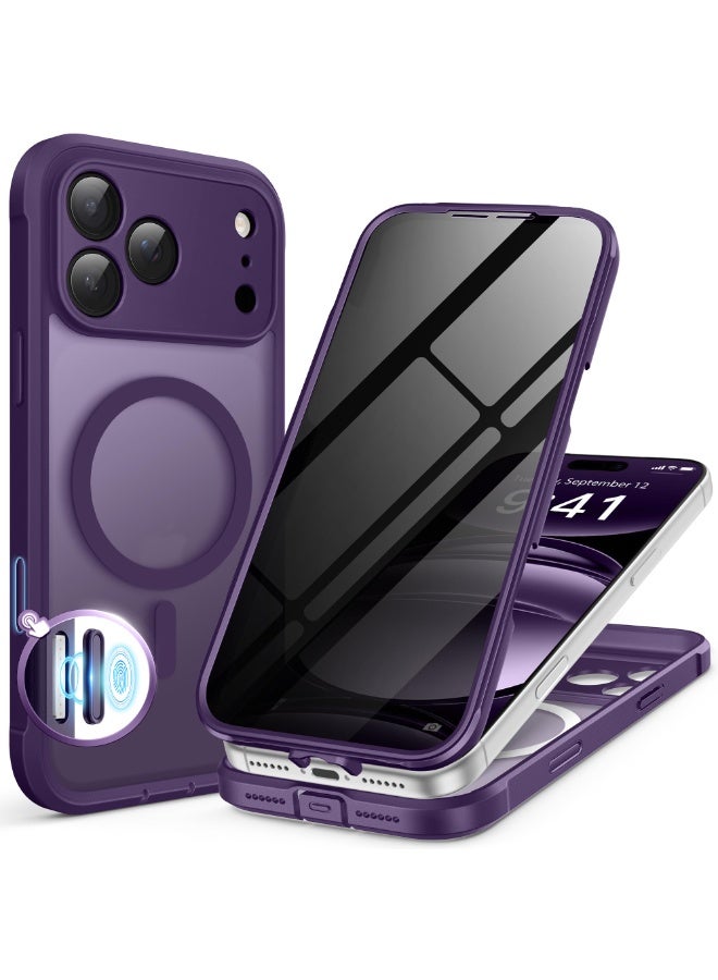 بيرفي جراب لهاتف آيفون 17 برو ماكس، متوافق مع MagSafe، مزوّد بواقي شاشة خصوصية مدمج وحماية للكاميرا، مضاد للتجسس، حماية كاملة للجهاز، مقاوم للصدمات، جراب بلمسة نهائية مطفية شبه شفافة لهاتف 17 برو ماكس مقاس 6.9 بوصة، بنفسجي. - Image 1